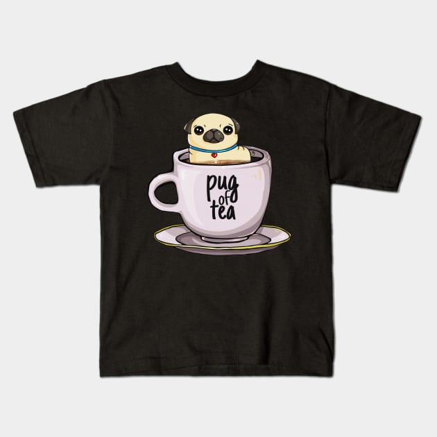 'Pug of Tea' Cute Tea Lover Gift Kids T-Shirt by ourwackyhome